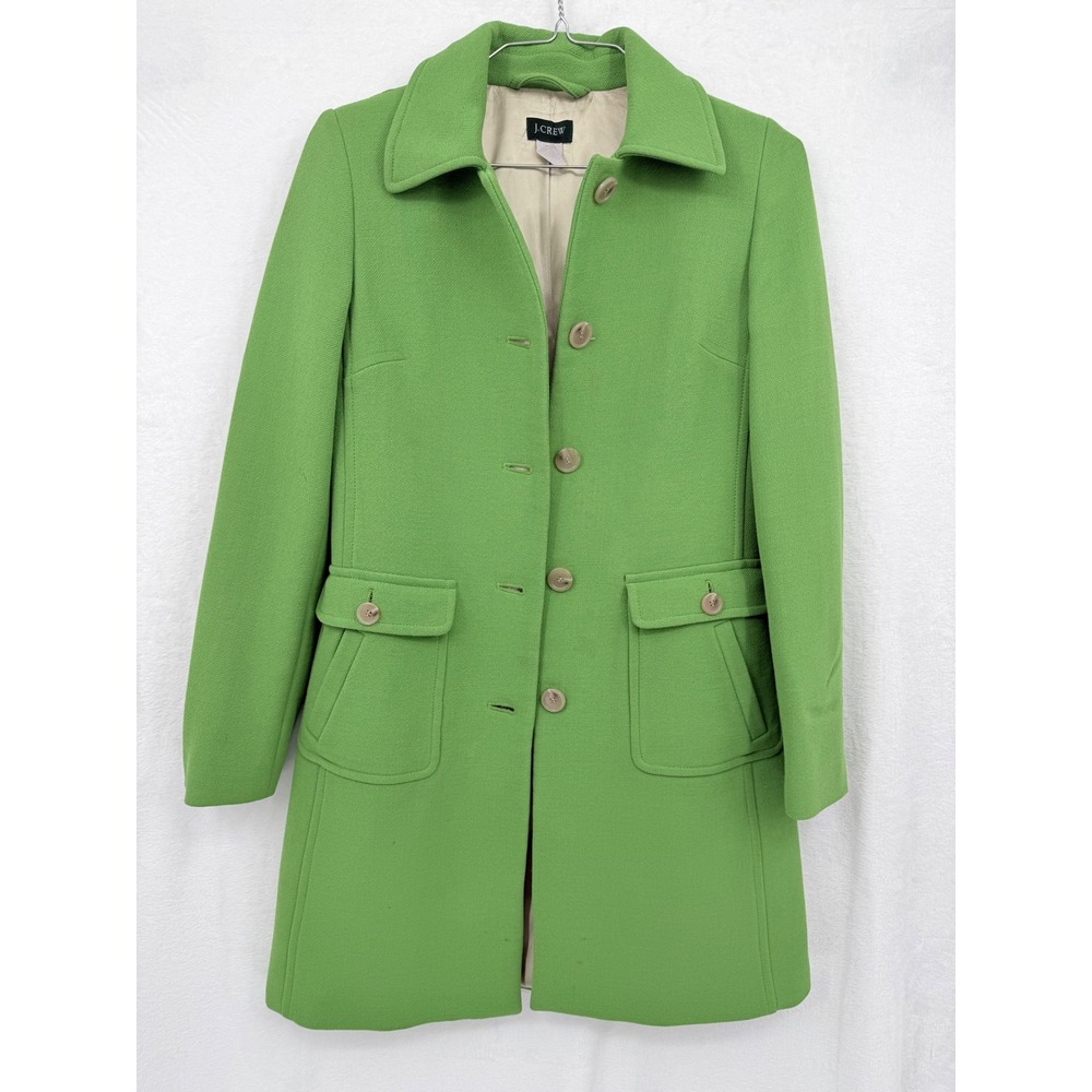 J.Crew Vintage Y2K Green Wool Thinsulate Lady Coat Size 4T Button Front Retro